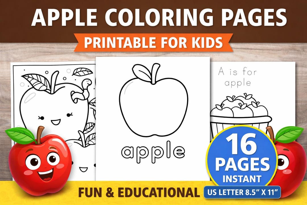 Apple Coloring Pages Printable | Kids Preschool Activity Sheets ...
