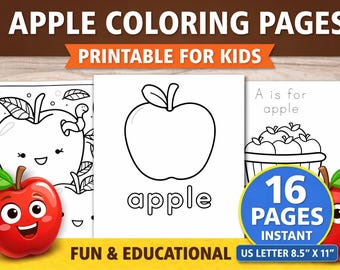 Apple Coloring Pages Printable | Kids Preschool Activity Sheets (Digital Download)