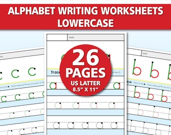 Alphabet Writing Worksheets Lowercase | Letter Tracing a-z Printable | Handwriting Practice Sheets | Preschool Learning Activity