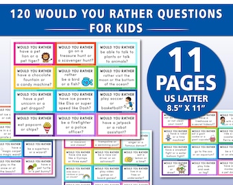 120 Would You Rather Questions for Kids Printable | Fun Conversation Cards Game | Family Game Night | Classroom Activity PDF