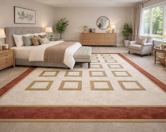 Handtuftad ullmatta i geometrisk färg, neutral beige modern matta, minimalistisk vardagsrumsmatta
