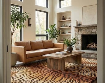 Ull Tigerrandig Leopardmatta | Maximalist Safari Jordfärgad Matta