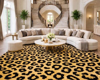 Handtuftad ullmatta i leopardmönster – designermatta i safaristil 8x10