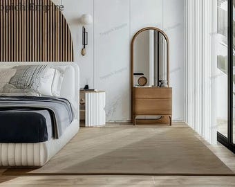 Enfärgad sandbeige ullmatta – Handtuftad modern minimalistisk sovrumsgolvdekor
