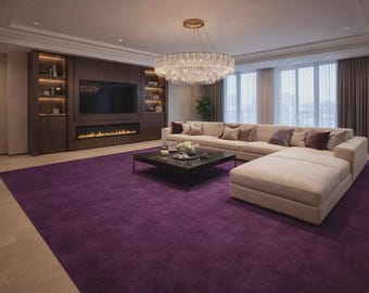 Handtuftad lila matta i kunglig färg, premium enfärgad violett ullmatta | Minimalistisk modern inredning för stora ytor i 50-talets stil, anpassade storlekar
