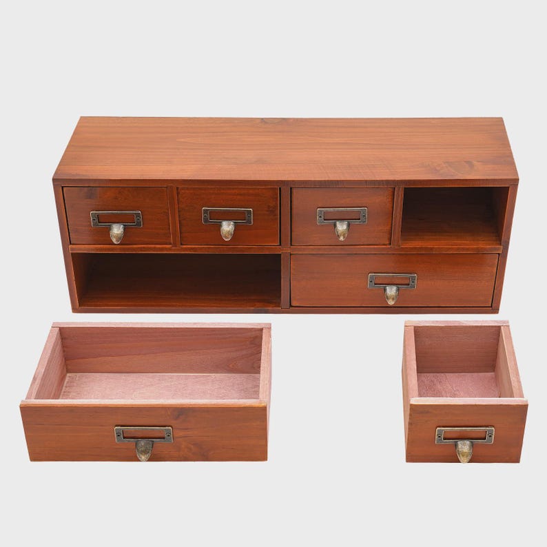Vintage Wooden 6-drawer Storage Cabinet, Pine Wood Desktop Organizer ...