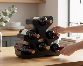 Wooden 6-Bottle Wine Rack, Freestanding Cabinet & Pantry Wine Storage Organizer