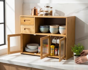Wooden Kitchen Storage Cabinet – Floor-Standing Pantry Cabinet for Home