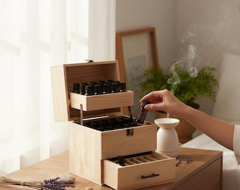 Wood Essential Oil Storage Box, 59 Slot 3-Layer Wooden Essential Oil Organizer, Essential Oil Display & Packaging Box