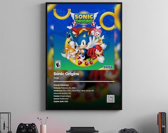 Sonic Origins-poster: gamekamerkunst, videogameprint
