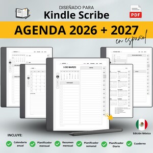 Kindle Scribe 2026 + 2027 Digital Planner in Spanish. Monthly, weekly, and daily planner with a hyperlinked notebook. Mexico Edition.