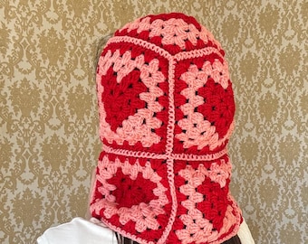 Pasamontañas cuadrado de ganchillo hecho a mano estilo abuela: gorro unisex de lana