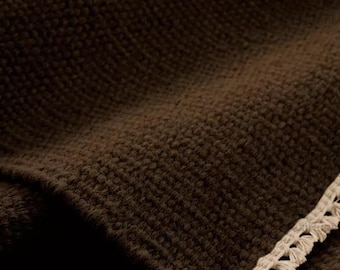 Handwoven Dark Brown Kilim Rug 9x12 | Dhurrie Flat Weave Wool Cotton Area Rug | Minimal Industrial Scandinavian Bed Room Rug 5x8