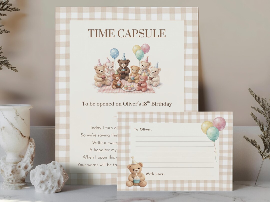Teddy Bear Picnic Time Capsule, Neutral First Birthday Décor, Editable ...