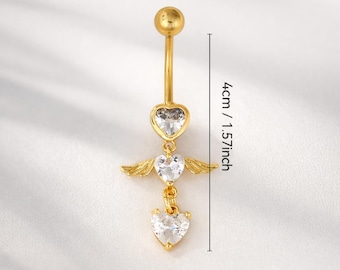 Piercing para el ombligo con forma de corazón y alas de ángel, joyería dorada para el ombligo