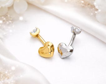 Piercing de ombligo en forma de corazón dorado con cristal – Joyería minimalista para piercing de ombligo