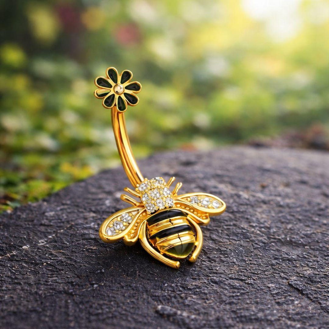 Luxury Bee Belly Button Ring – Crystal Honeybee Navel Jewelry in Gold ...