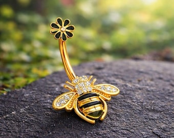 Luxury Bee Belly Button Ring – Crystal Honeybee Navel Jewelry in Gold