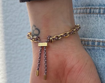 Gold Paracord Bracelet, Adjustable Minimalist Women's Jewelry, Cord Bracelet with 14k PVD Gold Plating, Waterproof Modern Bracelet with Engraving