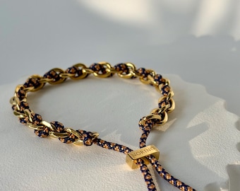 Gouden paracord armband, verstelbare minimalistische damesarmband, koordarmband met 14k PVD-goudplating, waterdichte moderne armband met gravure