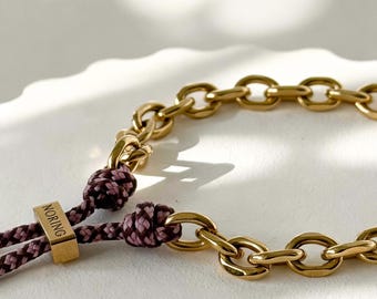 Gold Paracord Bracelet, Adjustable Minimalist Women's Jewelry, Cord Bracelet with 14k PVD Gold Plating, Waterproof Modern Bracelet with Engraving