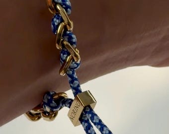 Gouden paracord armband, verstelbare minimalistische damesarmband, koordarmband met 14k PVD-goudplating, waterdichte moderne armband met gravure