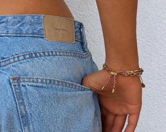 Gold Paracord Armband verstellbar minimalistisches Damen Schmuck Schnur Armkette mit 14k PVD vergoldet, wasserfeste moderne Armkette Gravur