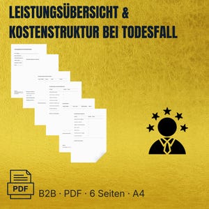 Leistungsübersicht Todesfall – Kostenstruktur & Bestatter Vorlage für Bestattungsinstitute, Leistungen und Fremdkosten PDF