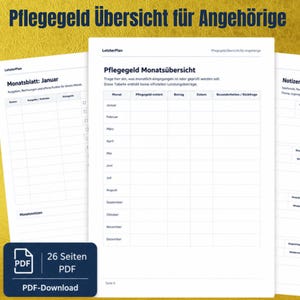 Pflegegeld Übersicht für Angehörige – Pflegegrad, Pflegekosten & Pflegekasse dokumentieren – Pflegeorganisation PDF zum Ausdrucken