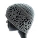 Women's Crochet Beanie Hat, Hat with Floral Motifs, Pewter Gray Bamboo - Silk Hat, Medium Size