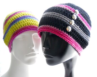 The 3-Stripes Beanie and Slouchy Hat Crochet Pattern