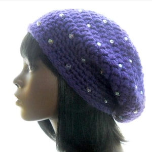 The Starlit Beaded Slouchy Hat Crochet Pattern, Gorgeous Winter Hat Adorned with Pony Beads, Instructions for Easy Bead-As-You-Go Technique