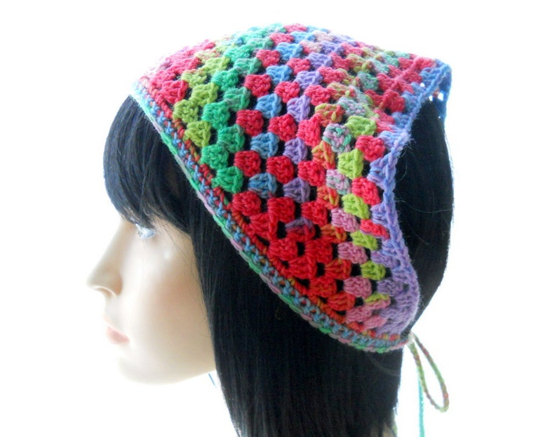 The Hannah Bandanna Kerchief Crochet Pattern, Granny Stitches in a Sassy Unisex Kerchief, Easy and Fun to Make, Use Any Weight Yarn image 1