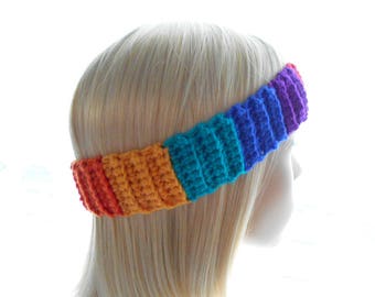 Rainbeau, a Multicolor Ribby Headband, Crochet Pattern, Festival Wear, Unisex, Use any Weight Yarn, Pride Headband