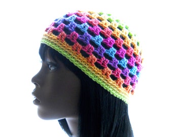 The Peek-a Juliet Cap Crochet Pattern, Lacy Cap in Granny-Square Stitches, Fun in a Color-Changing Yarn