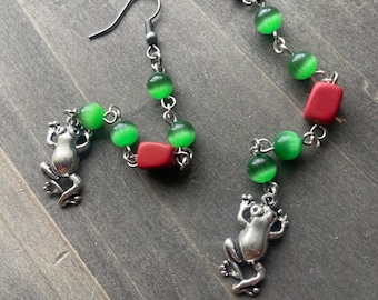 Beaded Frog Dangle Earrings