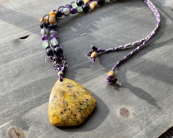 Sesame Jasper Macrame Hemp Purple Necklace