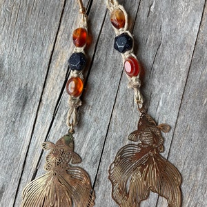 Fish Macrame Hemp Beaded Gemstone Earrings