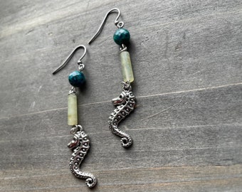 Beaded Seahorse Dangle Earrings