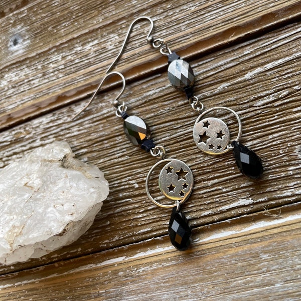 Czech Glass Moon Beaded Earrings