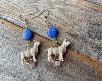 Beaded Animal Earrings, Goat Jewelry