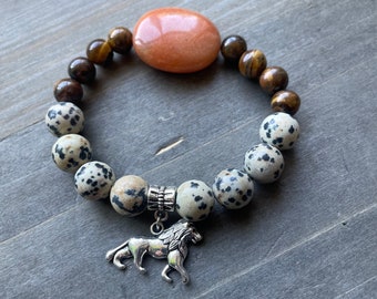 Lion Gemstone Beaded Stretch Bracelet