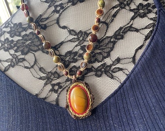 Macrame Hemp Beaded Gemstone Necklace