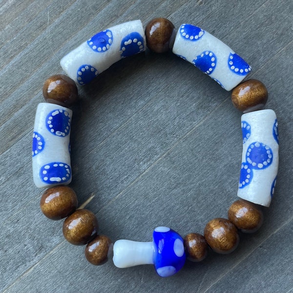 Ceramic Beaded Mushroom Stretch Bracelet