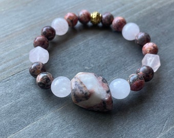 Rhodonite Gemstone Beaded Stretch Bracelet