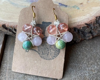 Pentagram Gemstone Beaded Star Earrings