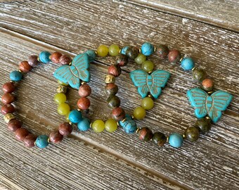 Butterfly Gemstone Beaded Stretch Bracelet