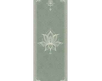 Sage Green Lotus Yoga Mat, Boho Non Slip Exercise Mat, Spiritual Pilates Mat, Meditation Fitness Mat, Floral Workout Gift