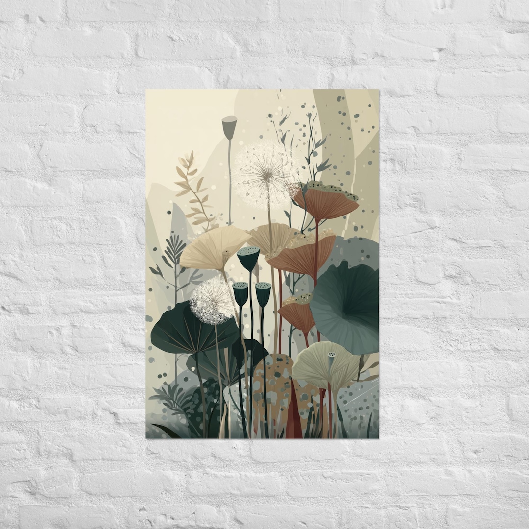Neutral Botanical Wall Art Print, Beige Boho Floral Poster ...