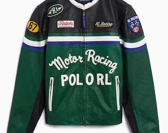 Green Black Motor Racing Biker Jacket | Motorsport Style